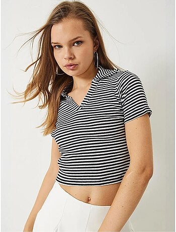 T-shirt crop às riscas slim fit lucci