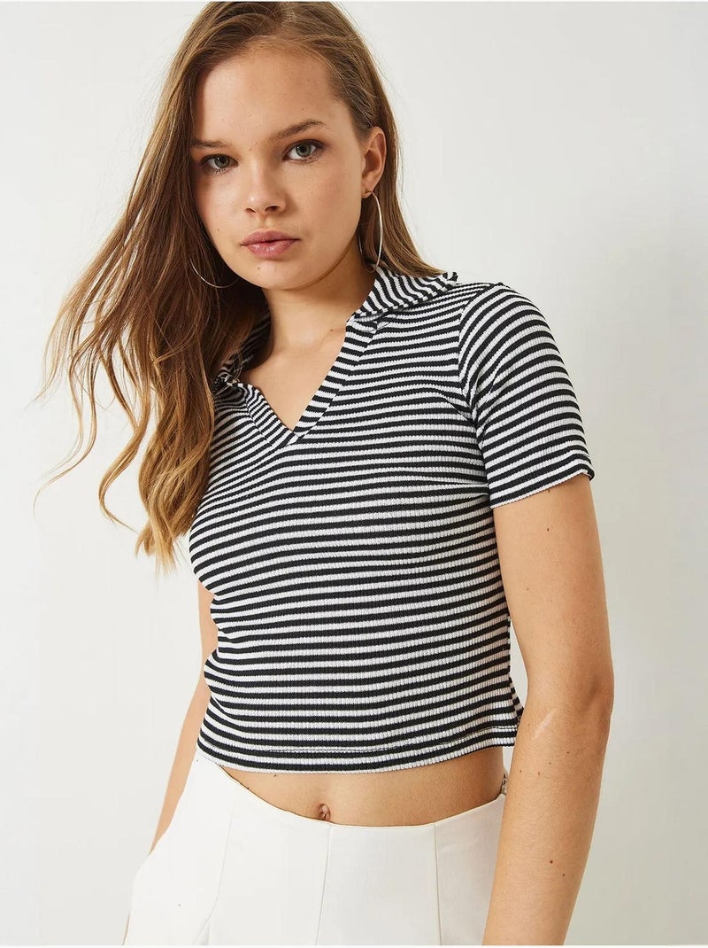 T-shirt crop às riscas slim fit lucci Preto - Kiabi
