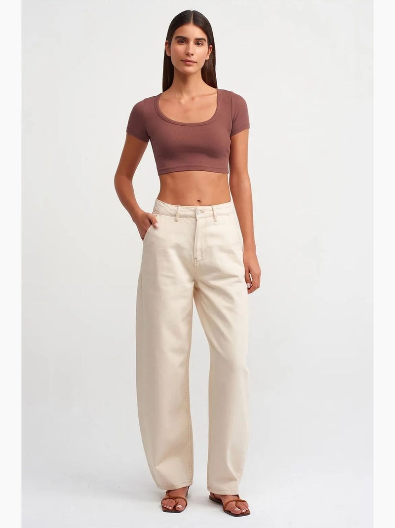 T-shirt crop canelada de mulher dilvin Malva - Kiabi
