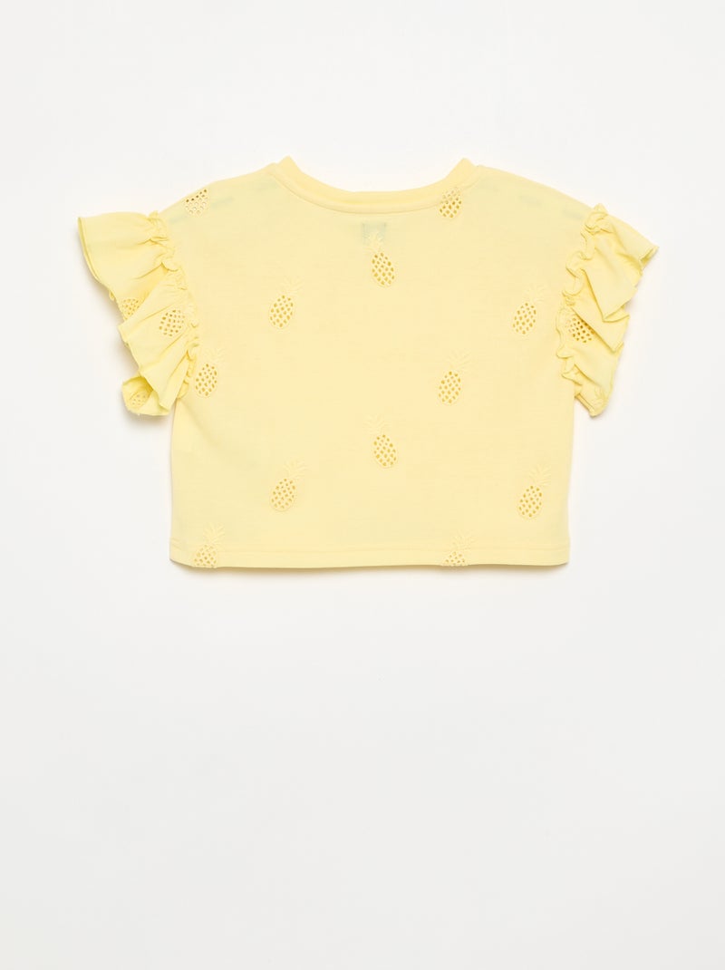 T-shirt crop com bordado inglês Amarelo - Kiabi