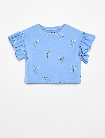 T-shirt crop com bordado inglês