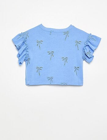 T-shirt crop com bordado inglês