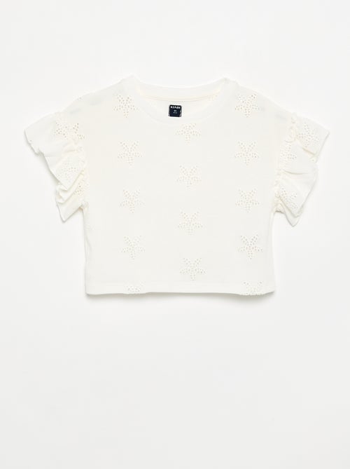 T-shirt crop com bordado inglês - Kiabi T-shirt crop com bordado inglês - Kiabi