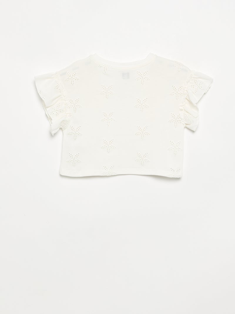 T-shirt crop com bordado inglês Branco - Kiabi