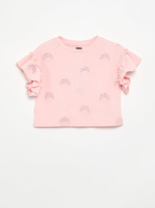 T-shirt crop com bordado inglês - Kiabi T-shirt crop com bordado inglês - Kiabi