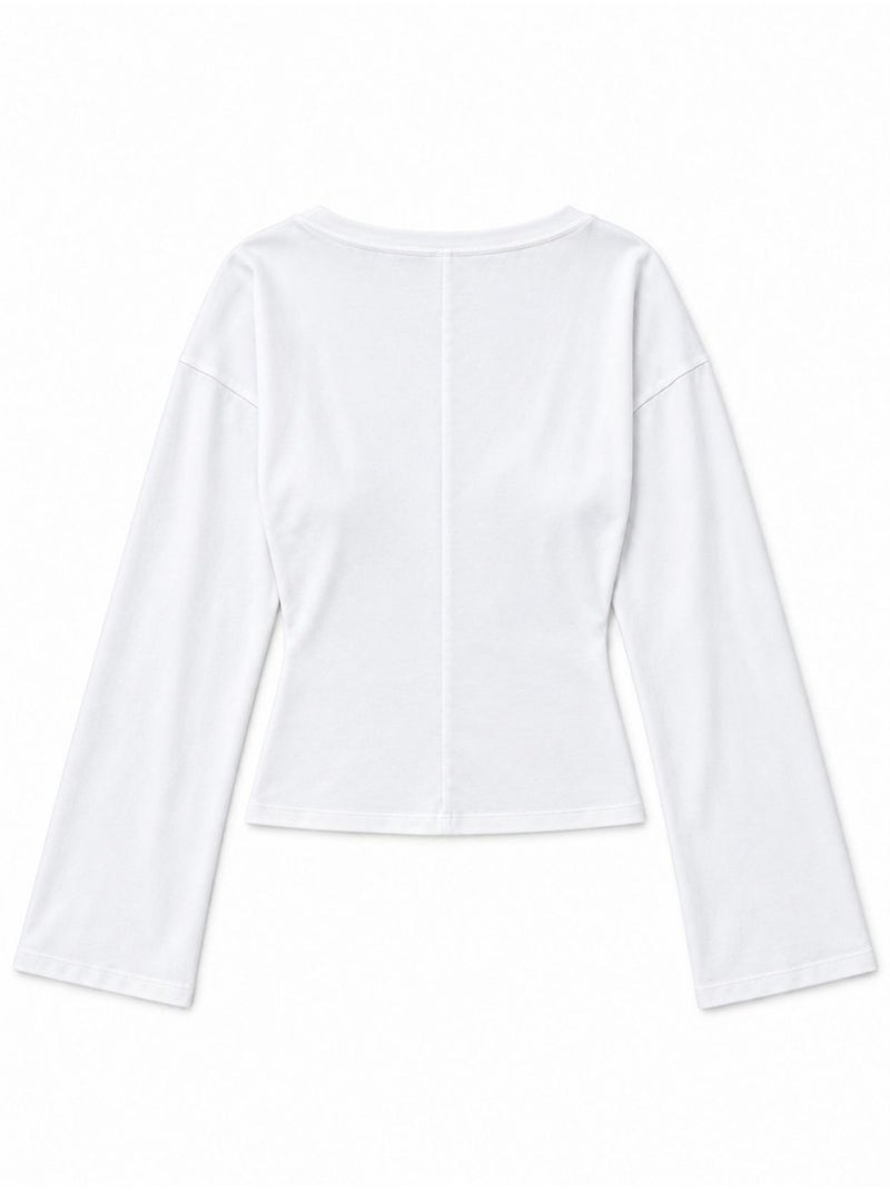 T-shirt crop com decote em v e corte justo busem Branco - Kiabi