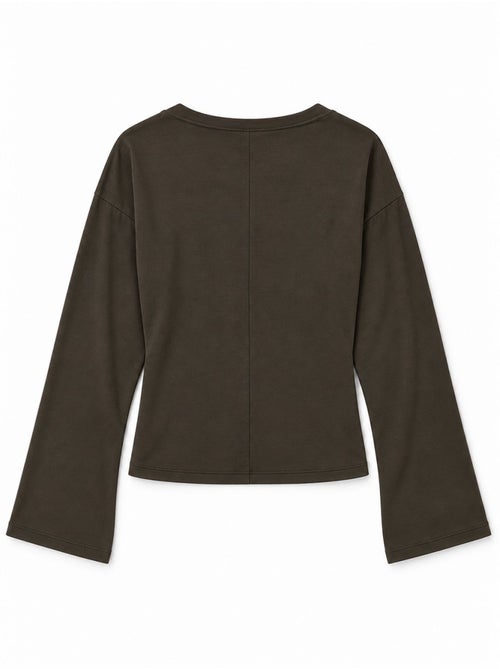T-shirt crop com decote em v e corte justo busem - Kiabi