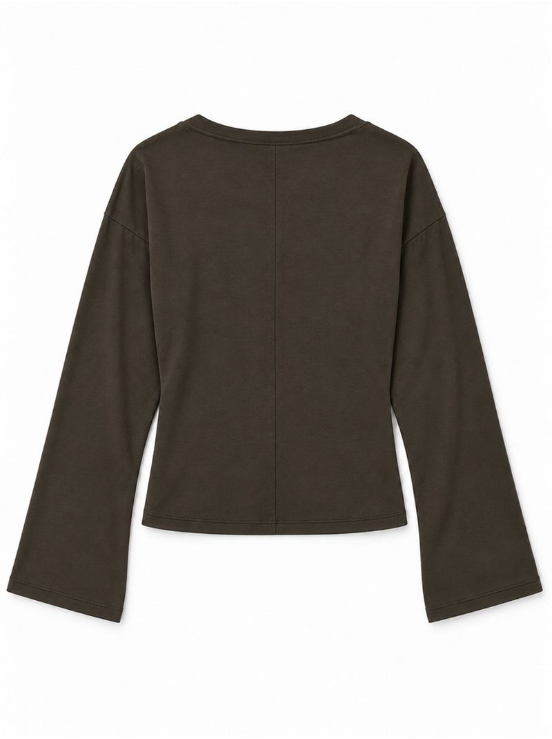 T-shirt crop com decote em v e corte justo busem Castanho-escuro - Kiabi