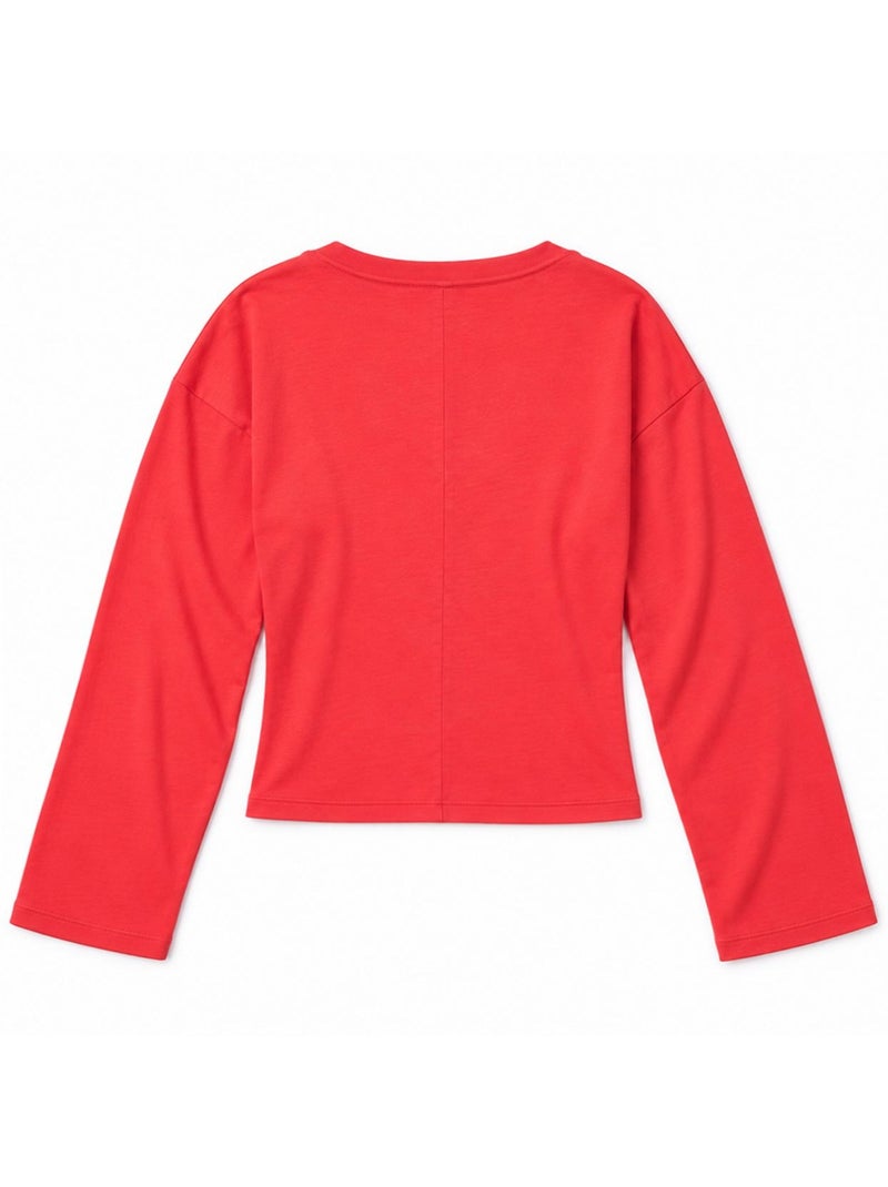 T-shirt crop com decote em v e corte justo busem Laranja - Kiabi