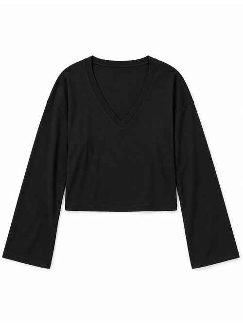 T-shirt crop com decote em v e corte justo busem - Kiabi