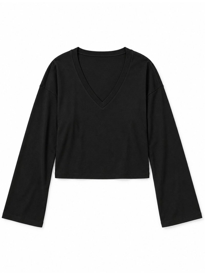 T-shirt crop com decote em v e corte justo busem Preto - Kiabi