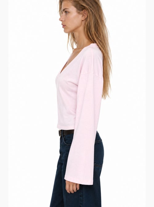 T-shirt crop com decote em v e corte justo busem - Kiabi