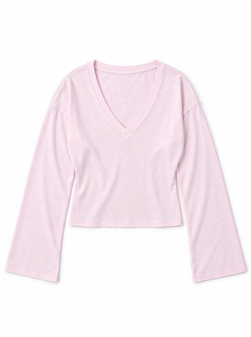 T-shirt crop com decote em v e corte justo busem - Kiabi