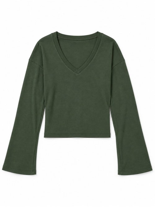 T-shirt crop com decote em v e corte justo busem - Kiabi