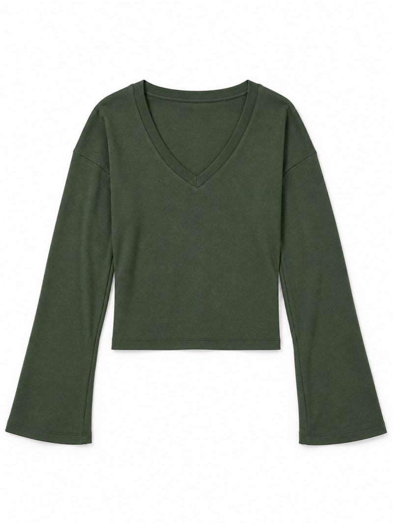 T-shirt crop com decote em v e corte justo busem Verde escuro - Kiabi