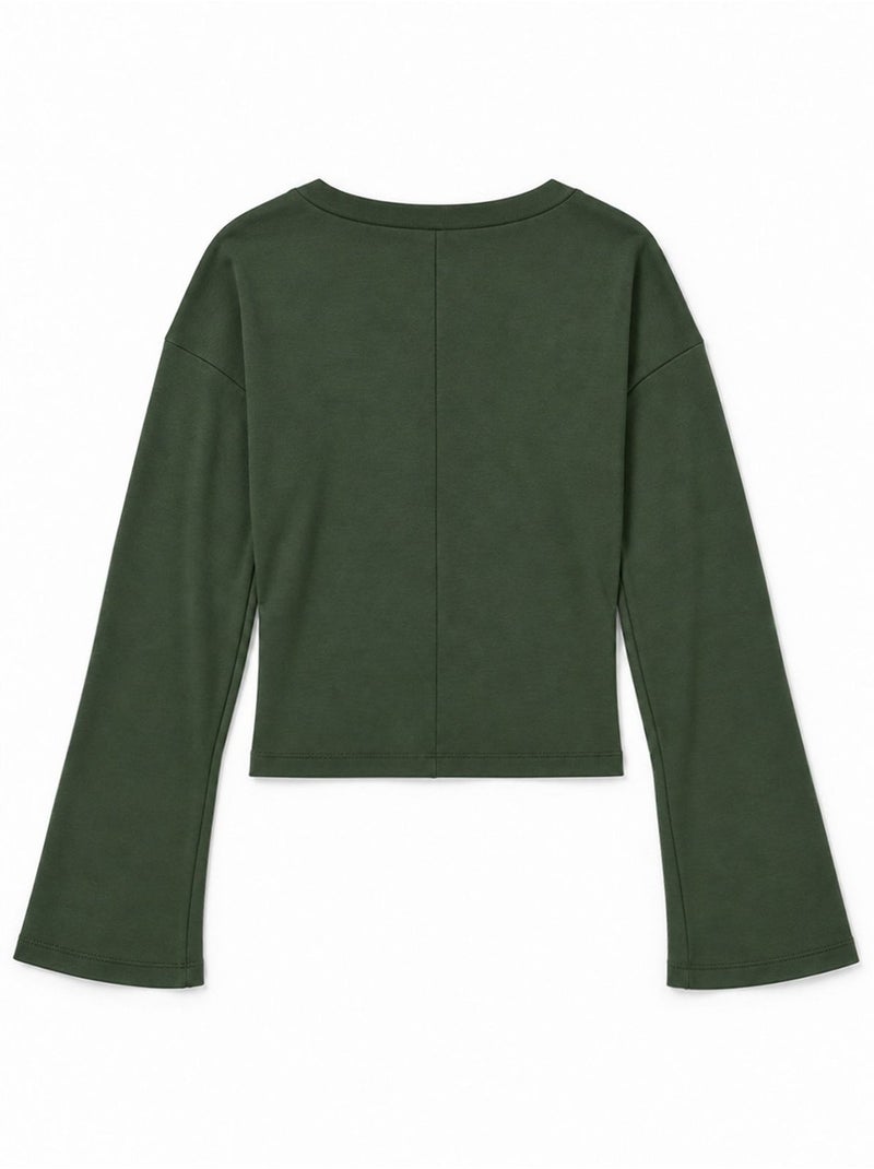 T-shirt crop com decote em v e corte justo busem Verde escuro - Kiabi