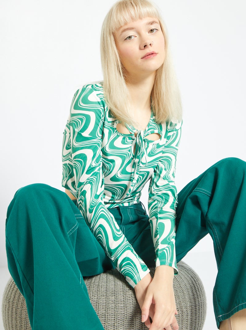 T-shirt crop com estampado de fantasia VERDE - Kiabi