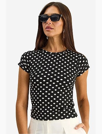 T-shirt crop de bolinhas com decote redondo lucci