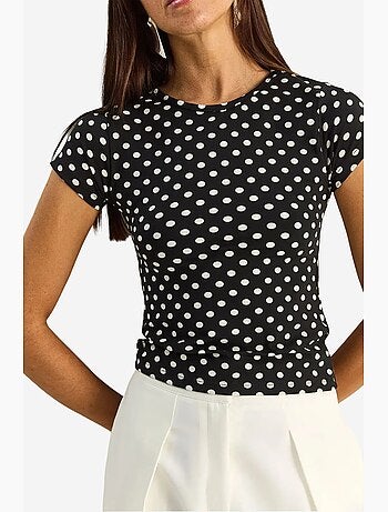 T-shirt crop de bolinhas com decote redondo lucci