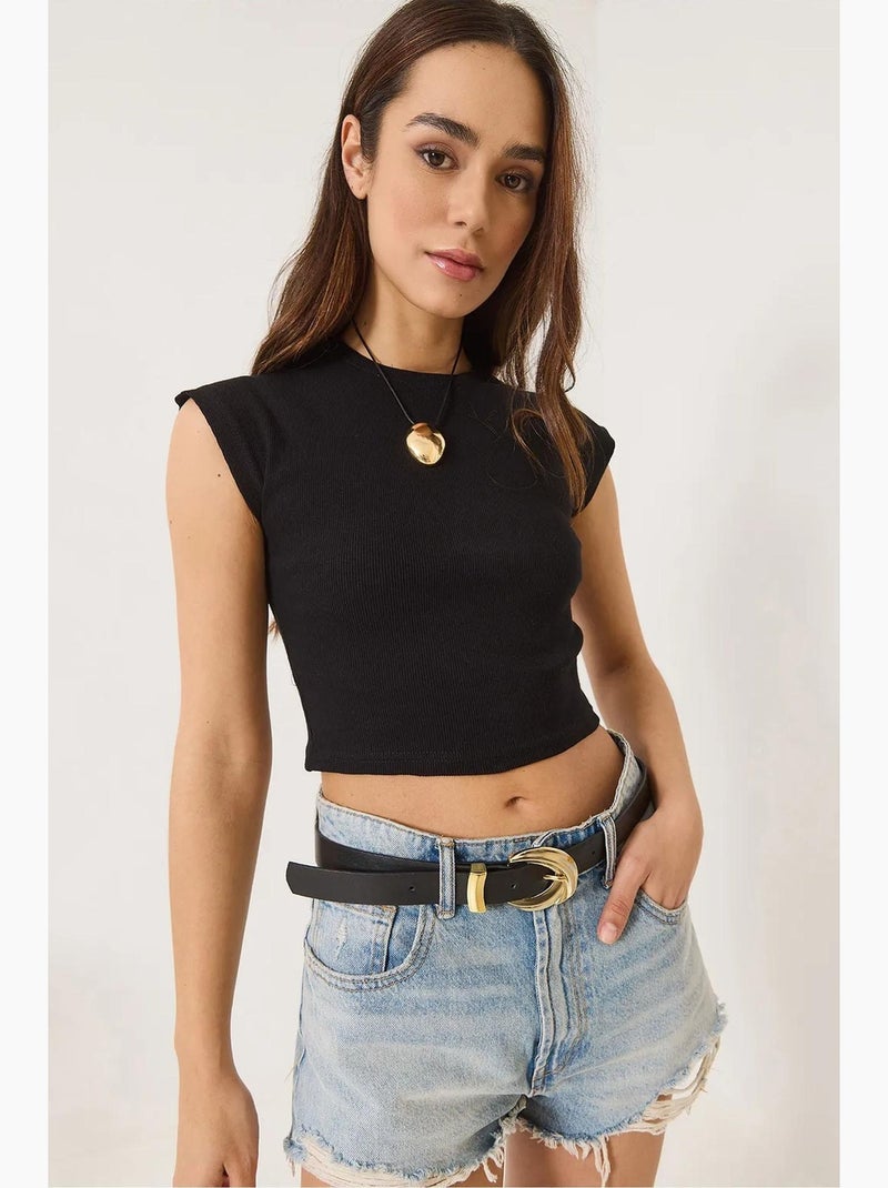 T-shirt crop de gola redonda lucci Preto - Kiabi
