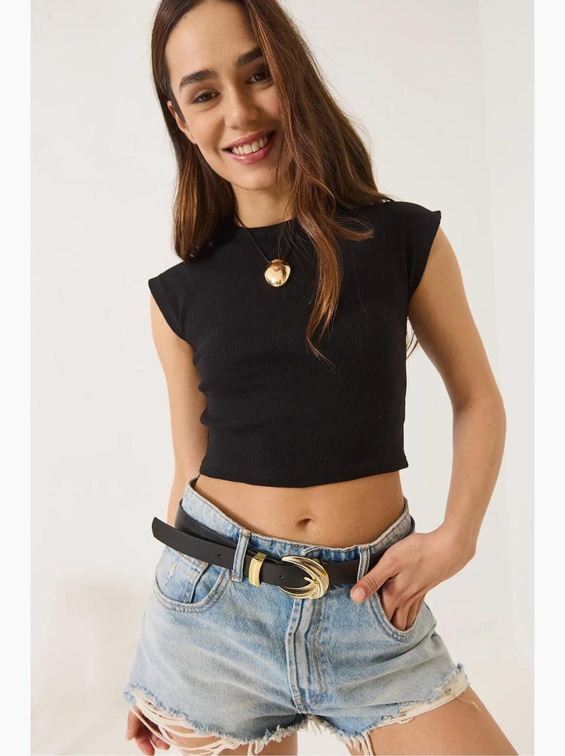 T-shirt crop de gola redonda lucci Preto - Kiabi