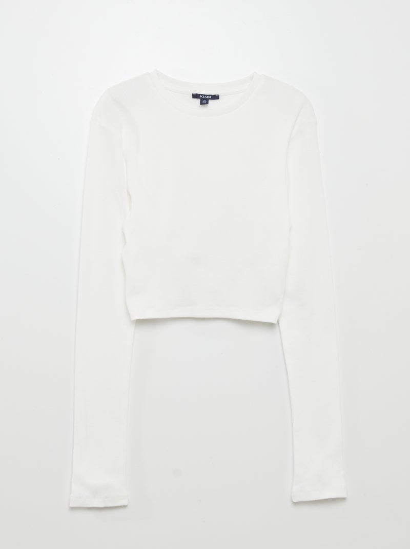 T-shirt crop de malha canelada Branco - Kiabi