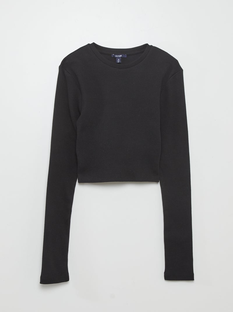 T-shirt crop de malha canelada Preto - Kiabi