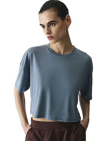 T-shirt crop de modal com abertura penti