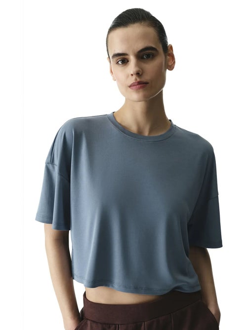 T-shirt crop de modal com abertura penti - Kiabi T-shirt crop de modal com abertura penti - Kiabi