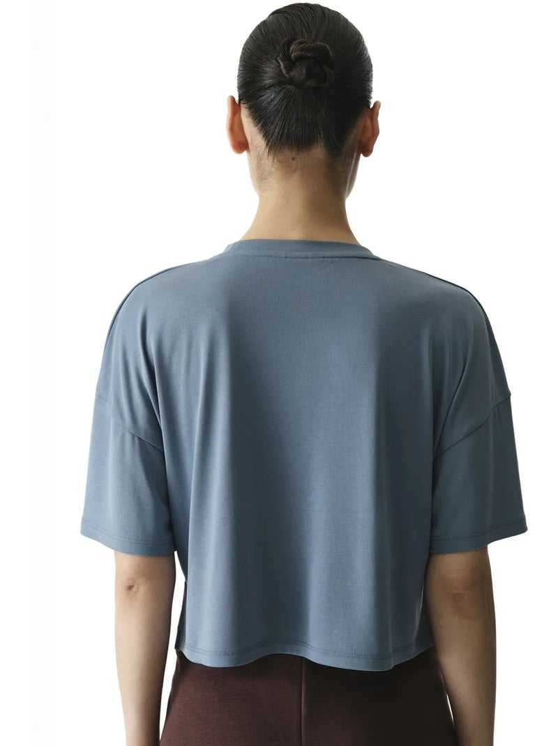 T-shirt crop de modal com abertura penti Azul - Kiabi