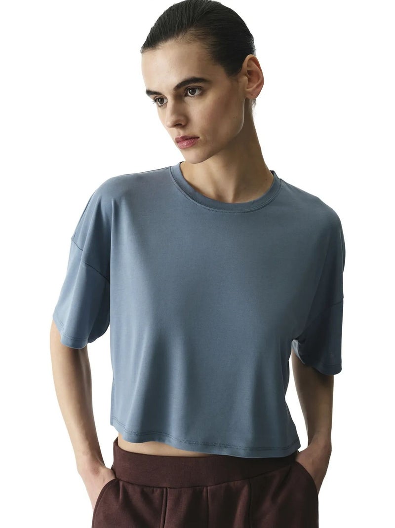T-shirt crop de modal com abertura penti Azul - Kiabi