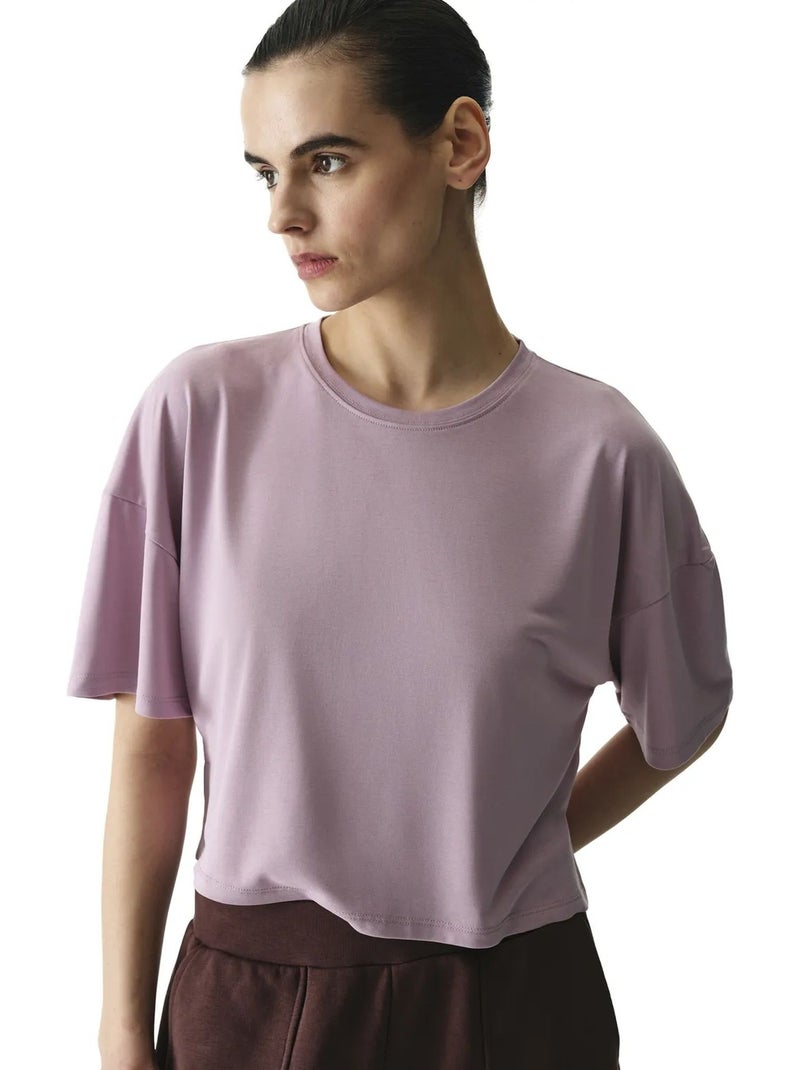 T-shirt crop de modal com abertura penti Lavanda - Kiabi