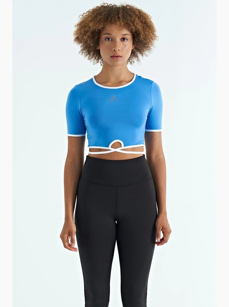 T-shirt crop elástica com gola redonda tommy Azul-elétrico - Kiabi
