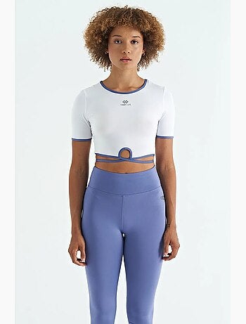 T-shirt crop elástica com gola redonda tommy