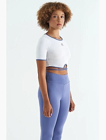T-shirt crop elástica com gola redonda tommy