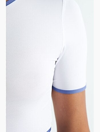 T-shirt crop elástica com gola redonda tommy