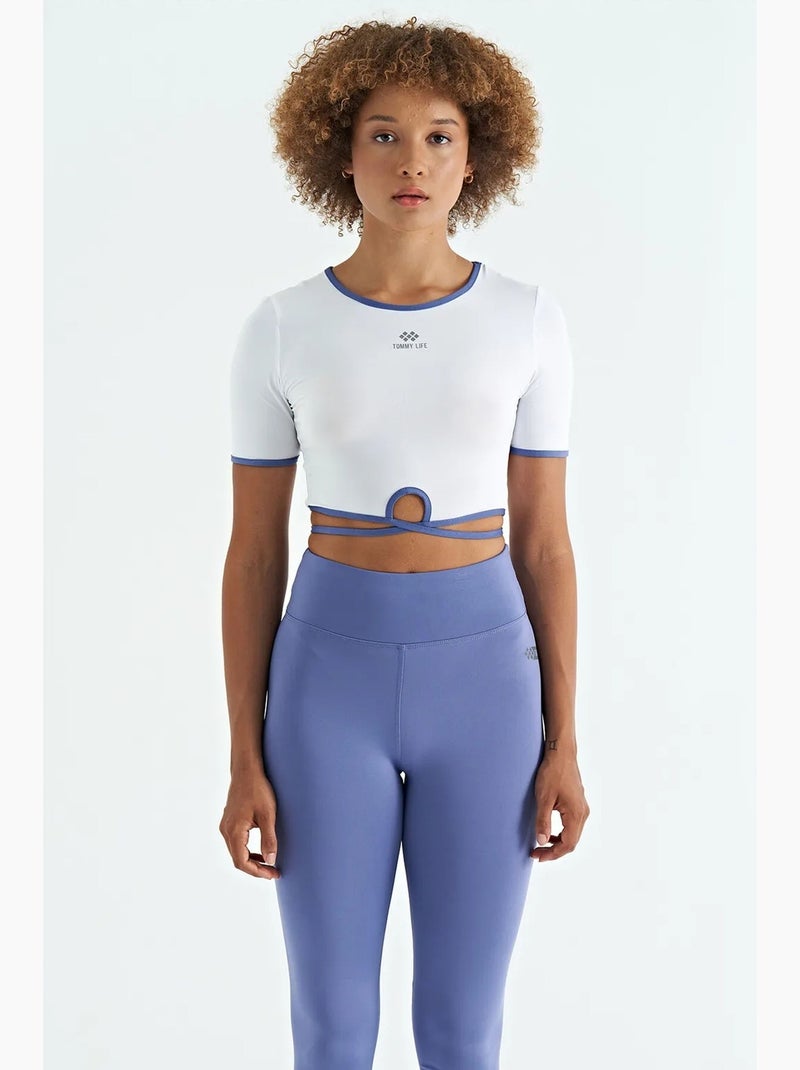 T-shirt crop elástica com gola redonda tommy Branco - Kiabi