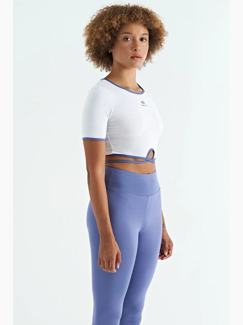 T-shirt crop elástica com gola redonda tommy Branco - Kiabi