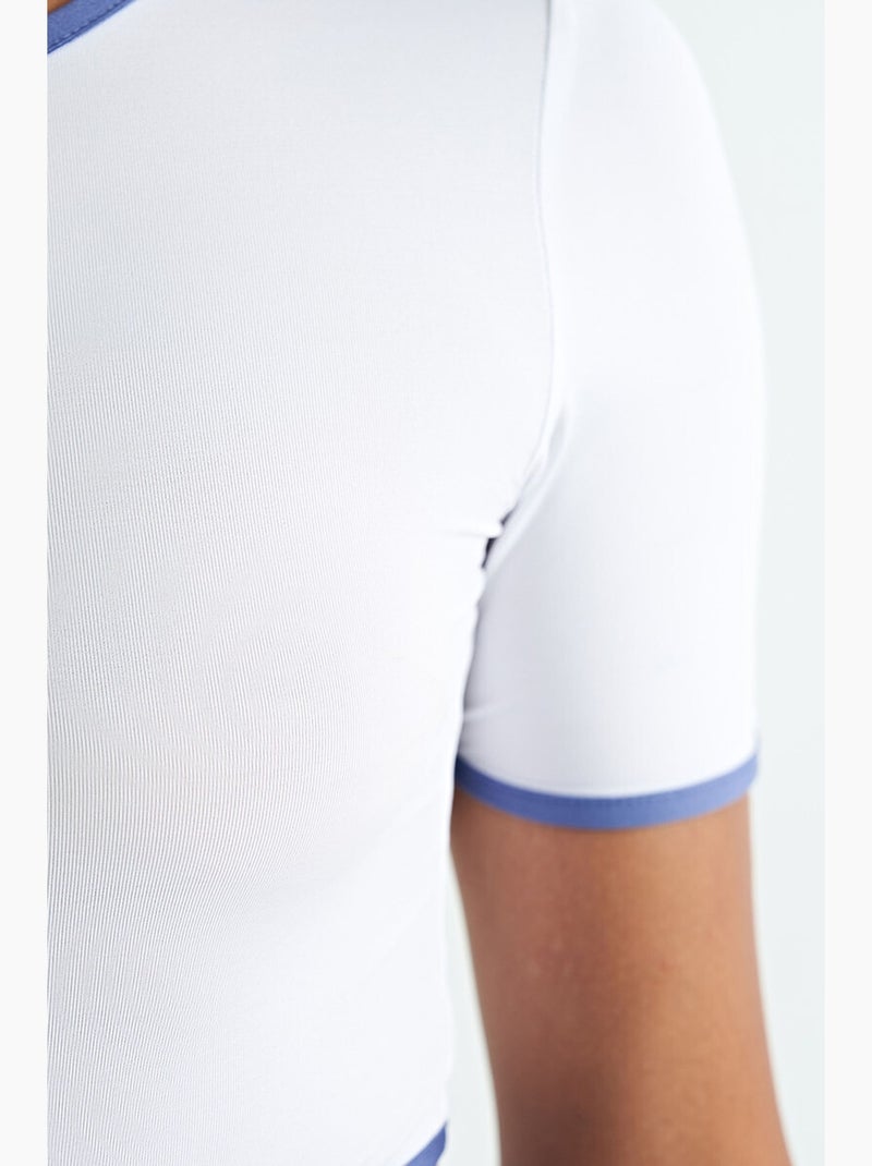 T-shirt crop elástica com gola redonda tommy Branco - Kiabi