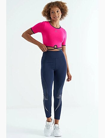 T-shirt crop elástica com gola redonda tommy