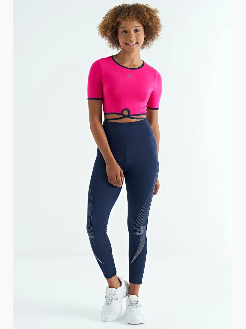 T-shirt crop elástica com gola redonda tommy Magenta - Kiabi