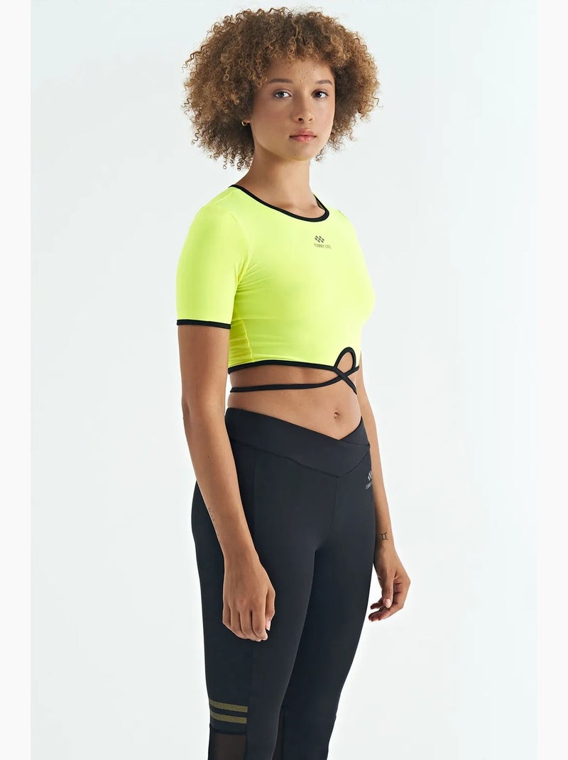 T-shirt crop elástica com gola redonda tommy Verde tília - Kiabi