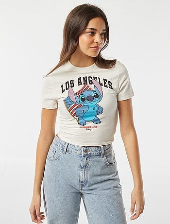 T-shirt crop fit com estampado 'Stitch'