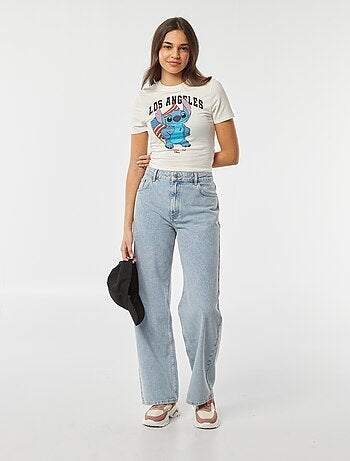 T-shirt crop fit com estampado 'Stitch'