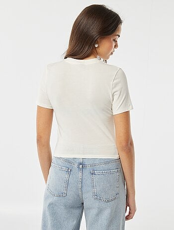 T-shirt crop fit com estampado 'Stitch'