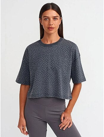 T-shirt crop oversized de algodão com bolas dilvin