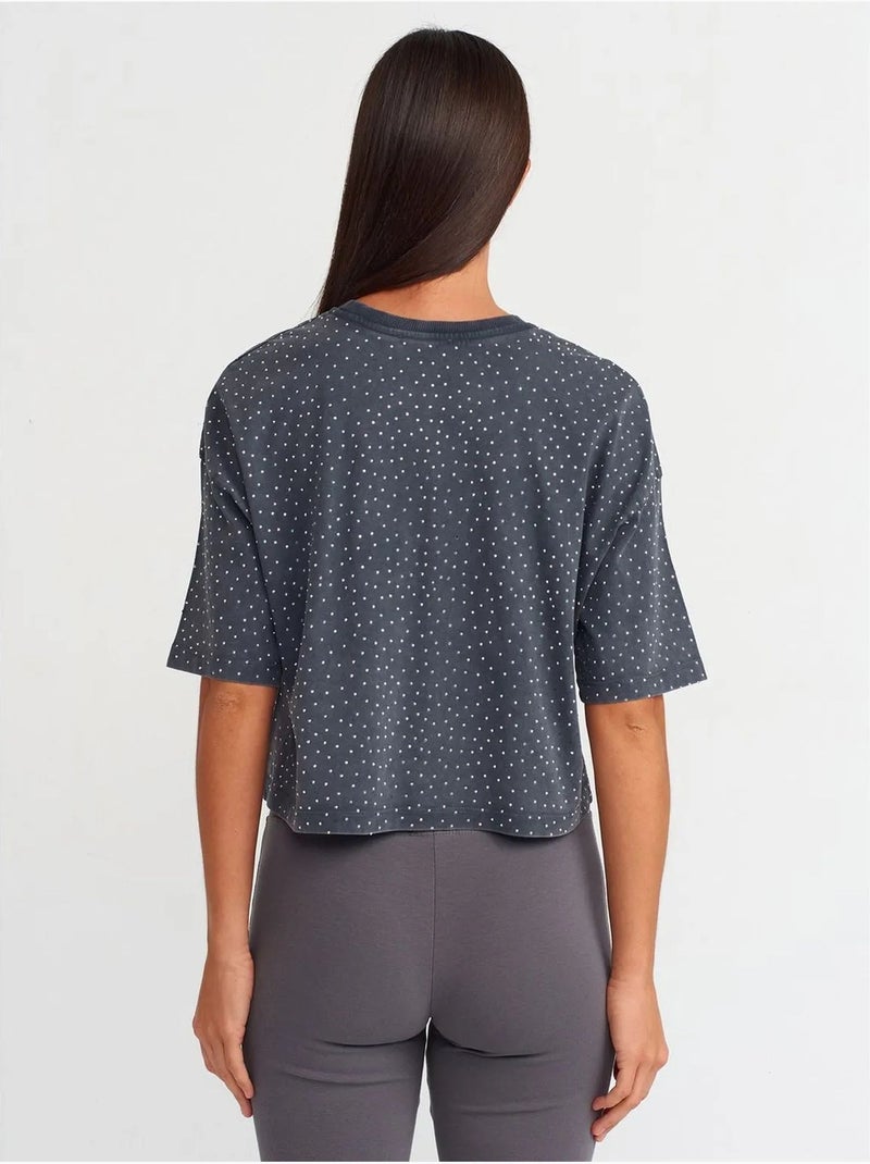 T-shirt crop oversized de algodão com bolas dilvin Cinza-preto - Kiabi