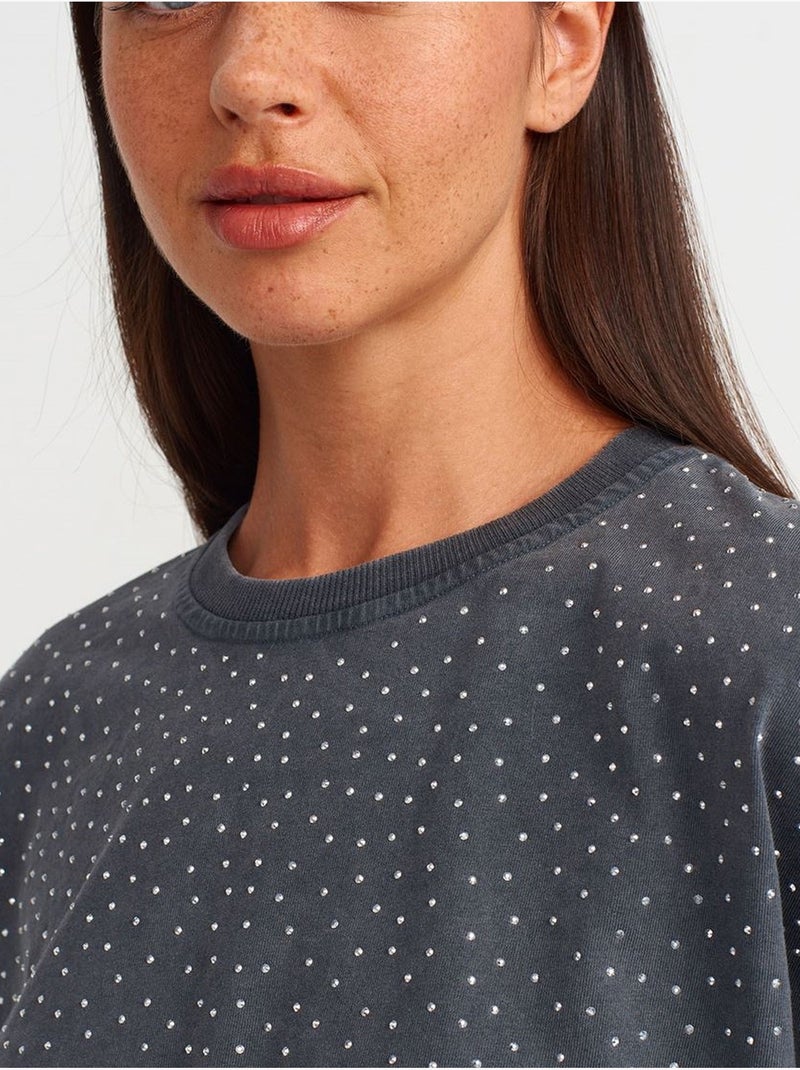 T-shirt crop oversized de algodão com bolas dilvin Cinza-preto - Kiabi