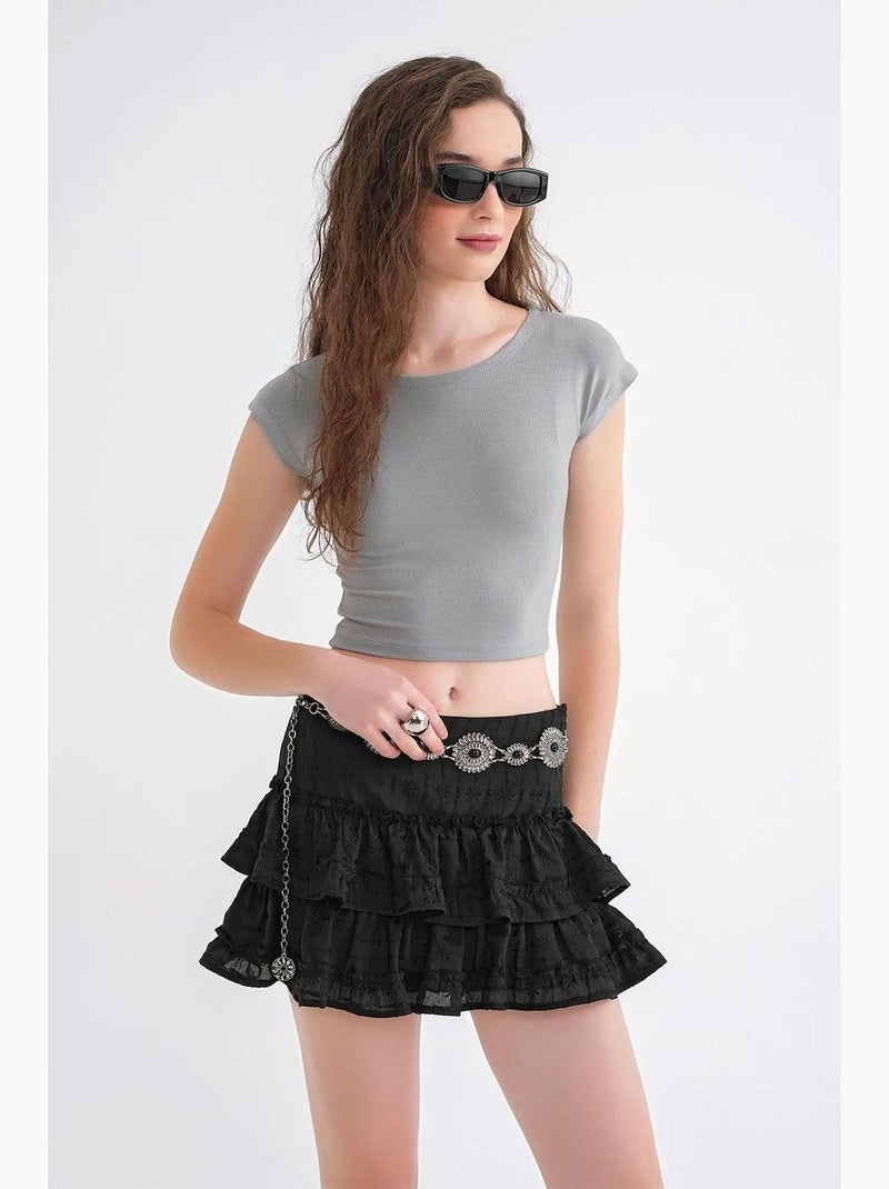 T-shirt crop slim fit mixray Cinza - Kiabi