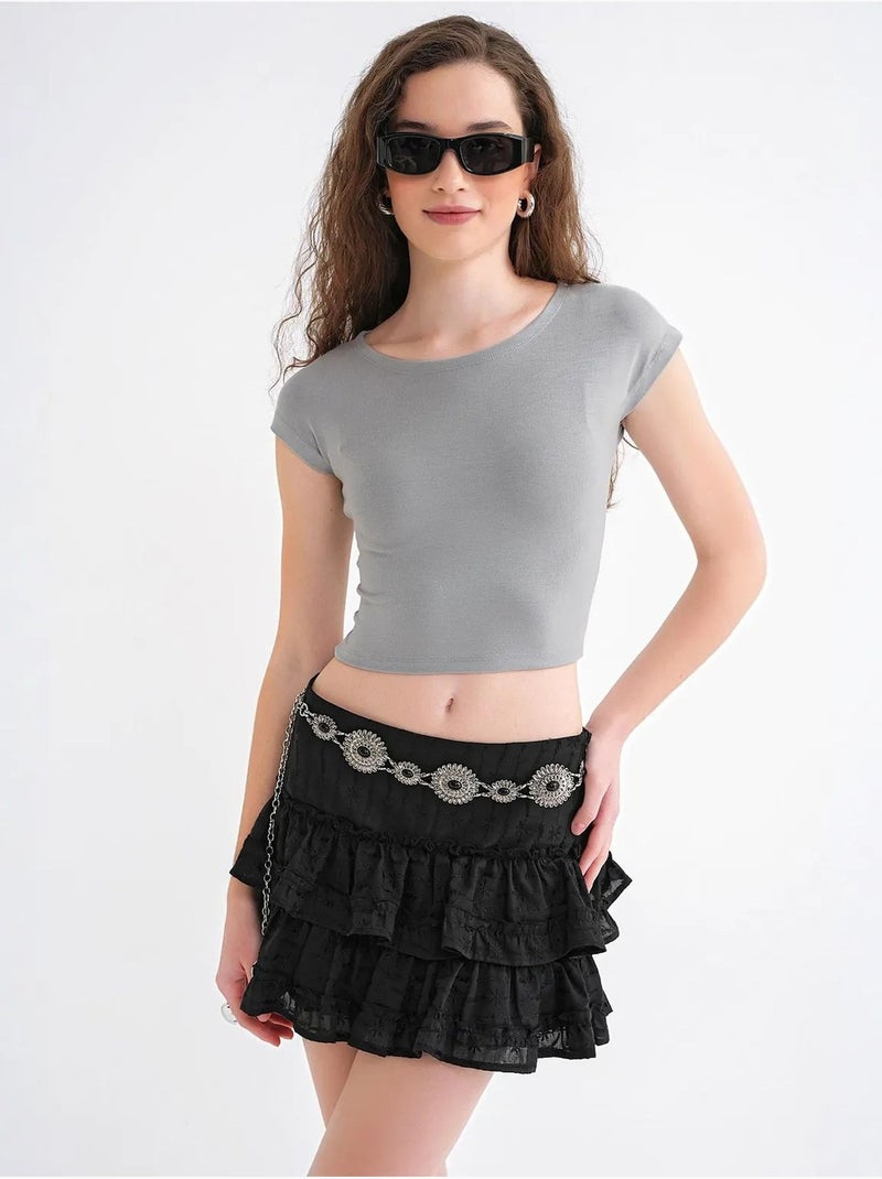 T-shirt crop slim fit mixray Cinza - Kiabi